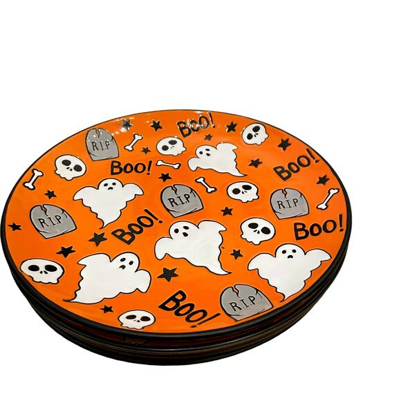 Eli + Ana MELTON GHOST Dinner Plate Set of 4 Ceramic Halloween BOO RIP New - Picture 4 of 15
